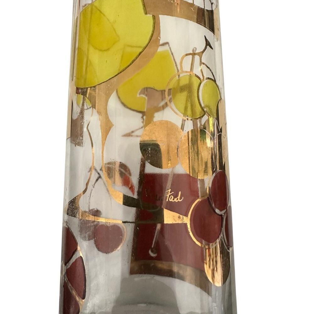 1950s MCM Gold Mixed FruitCocktail Sangria Martini Glass Pitcher Signed Gay Fad